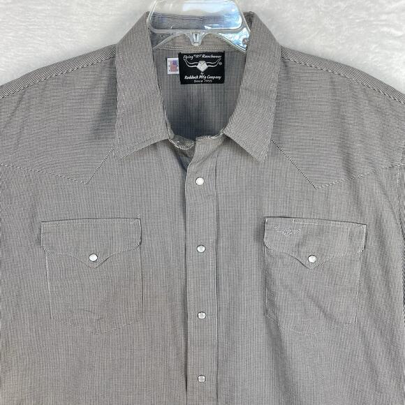 VTG Flying R Ranchwear Mens XL 18-35 Black White Pearl Snap Western Cowboy Shirt - Picture 1 of 8